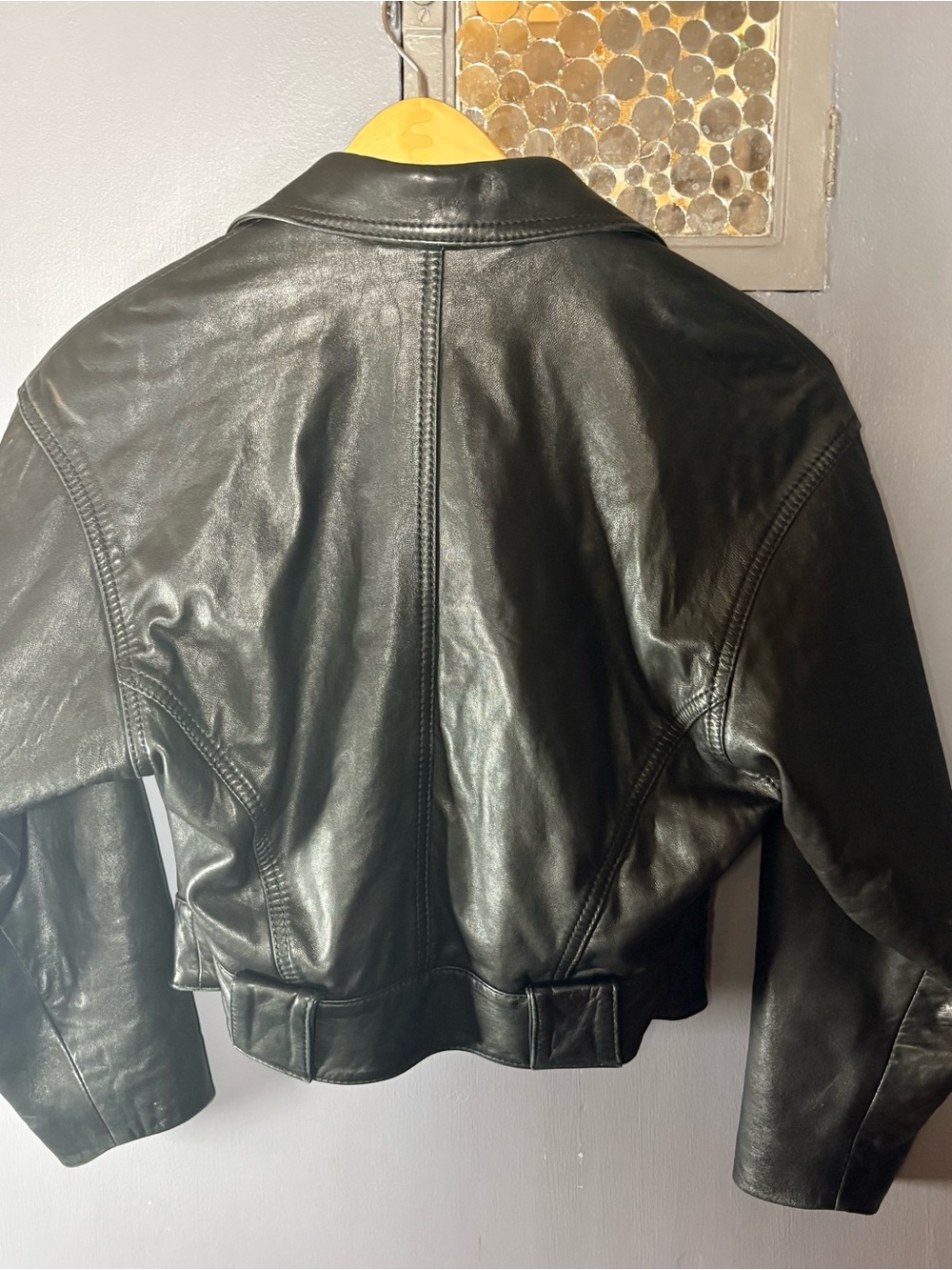 Vintage Linea Pelle Black Leather Moto Jacket Cropped Dolman Sleeve M - Picture 5 of 9